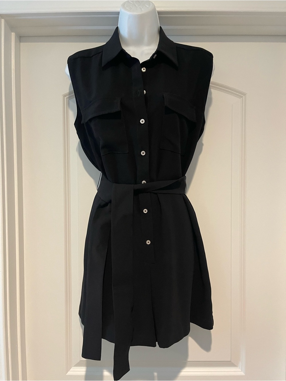 Amanda Uprichard Sleeveless Black button down romper with Tie Waist